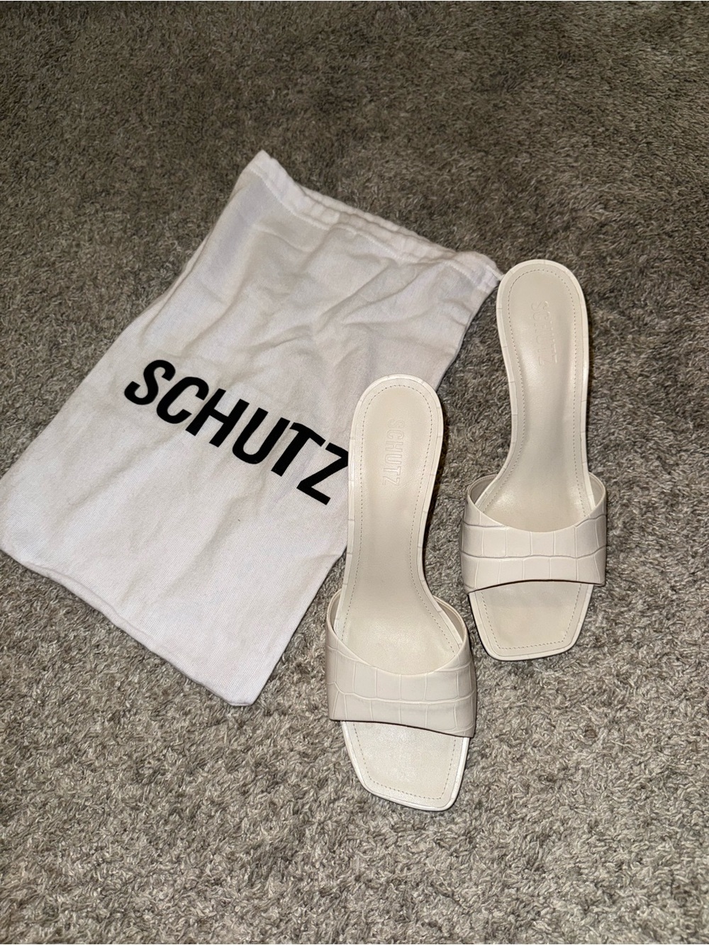 Schutz Posseni White Croc-Embossed Leather Heeled Sandals